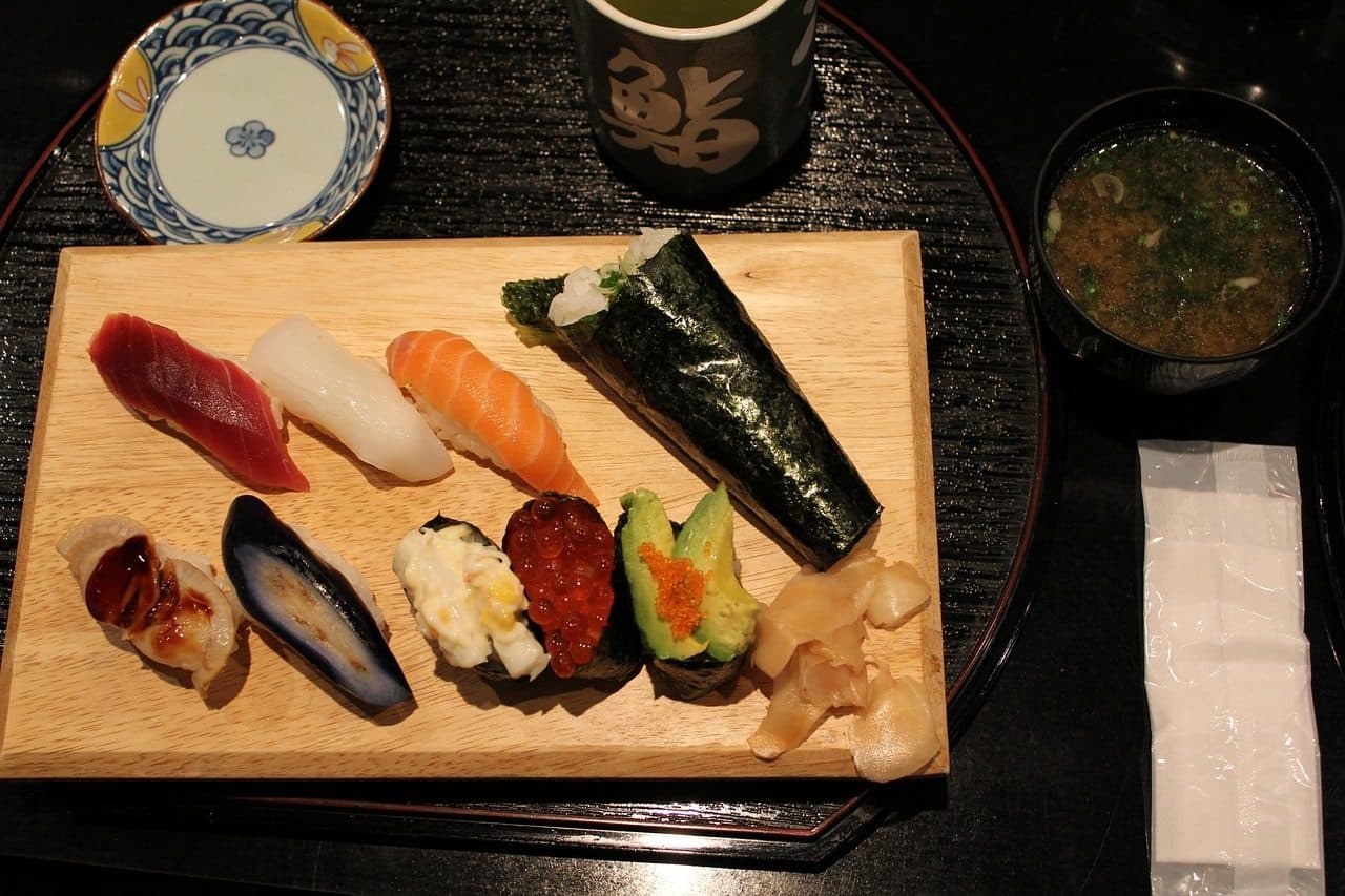 Assorted fresh sushi plates, Tokyo