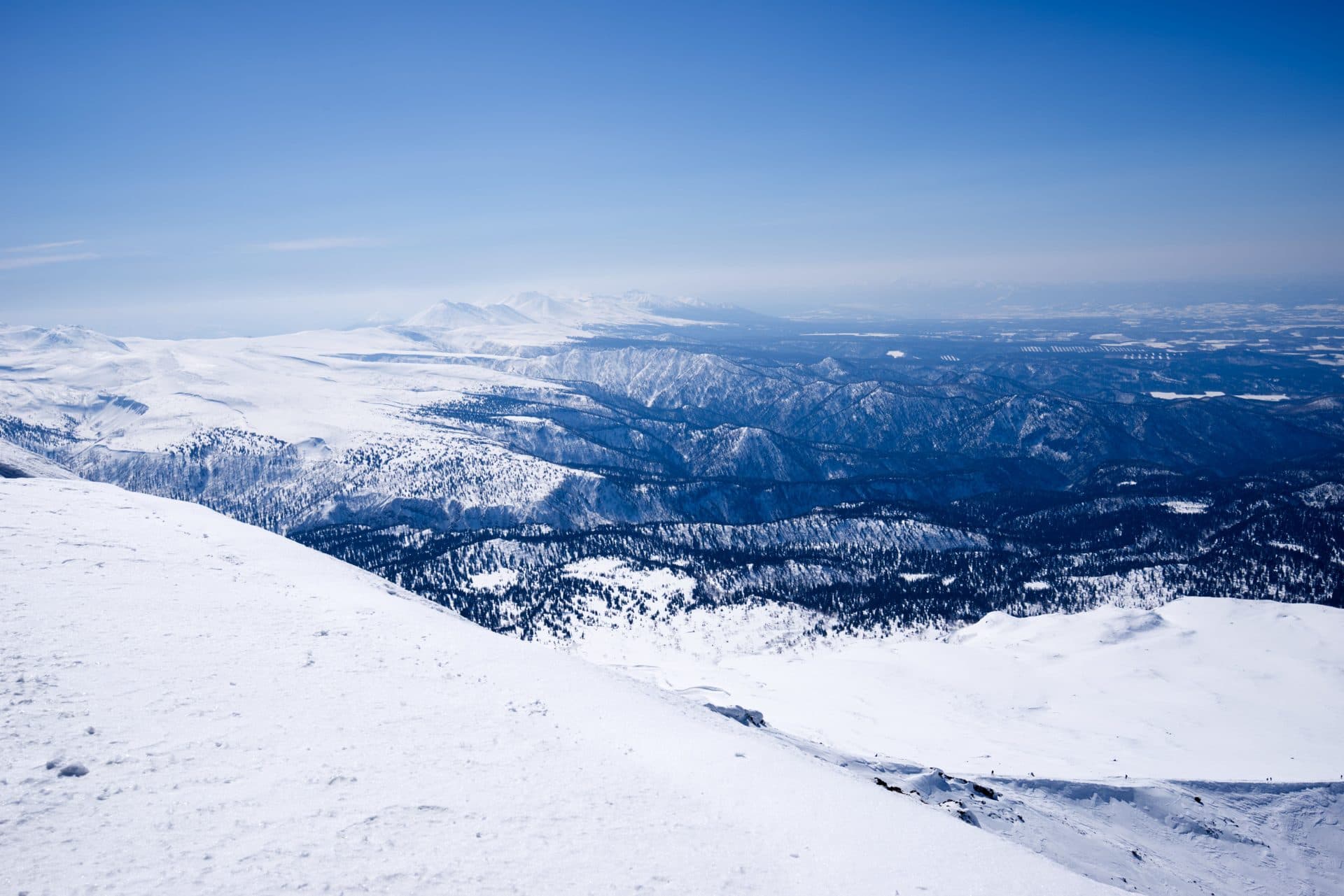 Winter snow scene in Hokkaido Japan with frost-covered landscape